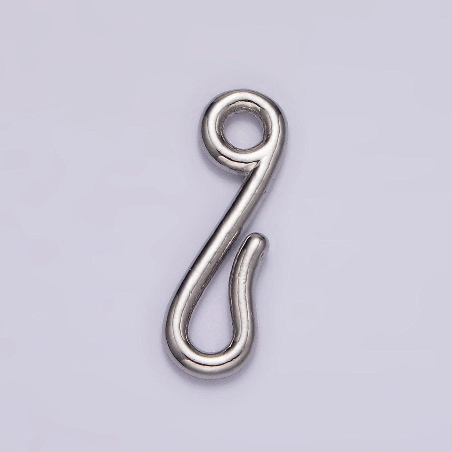 Rhodium silver plated 19.7mm minimalist hook loop jewelry finding closure supply in silver | z-655