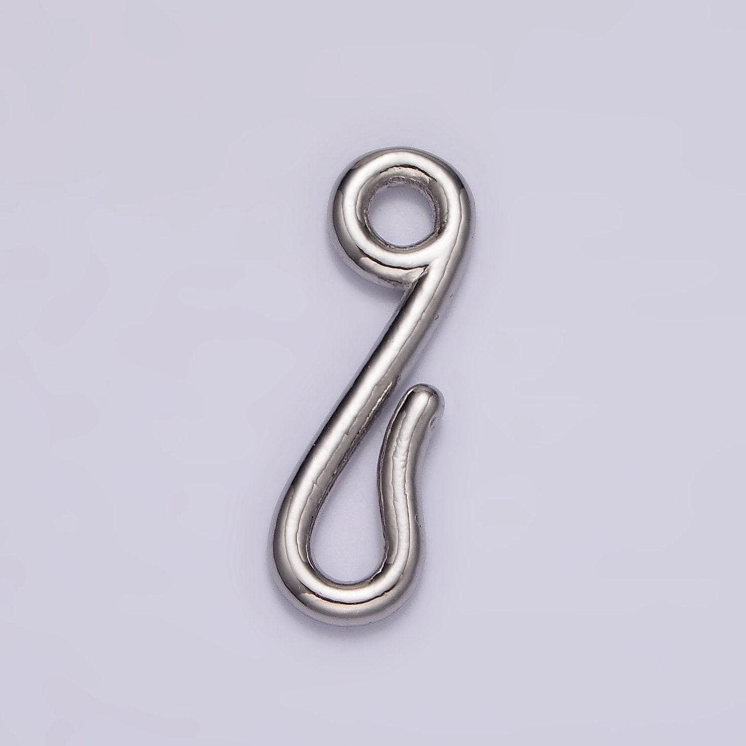 Rhodium silver plated 19.7mm minimalist hook loop jewelry finding closure supply in silver | z-655