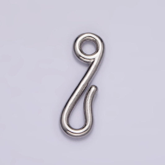 Rhodium silver plated 19.7mm minimalist hook loop jewelry finding closure supply in silver | z-655