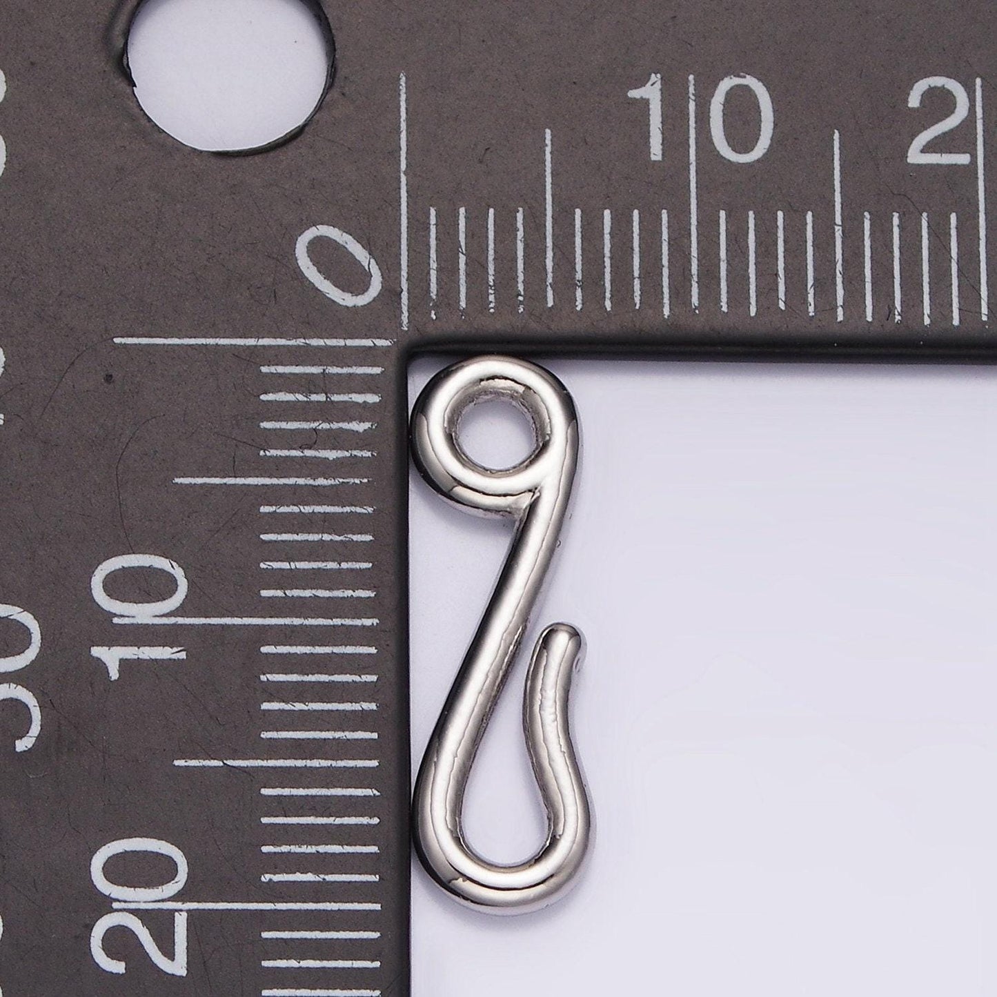 Rhodium silver plated 19.7mm minimalist hook loop jewelry finding closure supply in silver | z-655