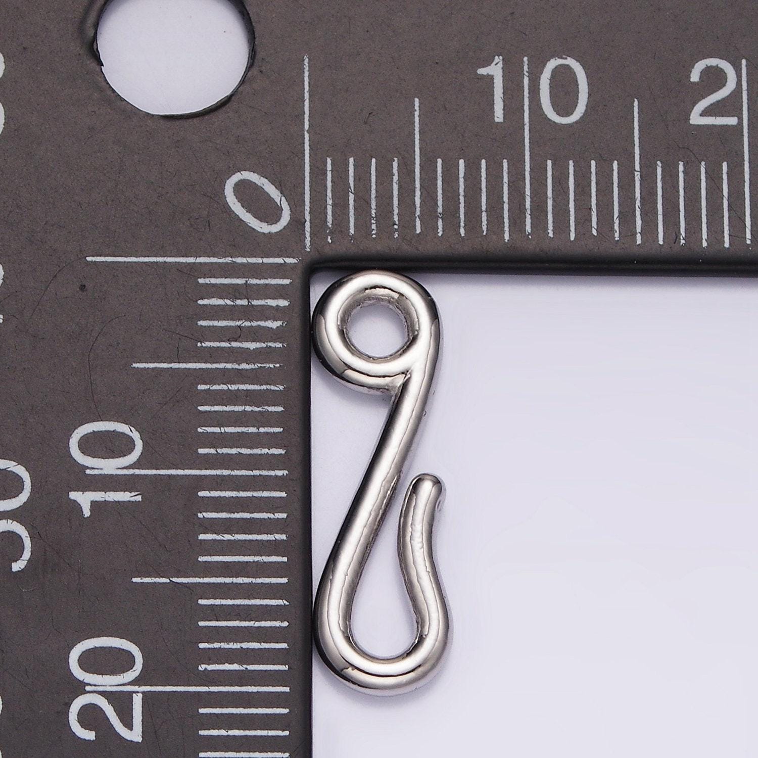 Rhodium silver plated 19.7mm minimalist hook loop jewelry finding closure supply in silver | z-655