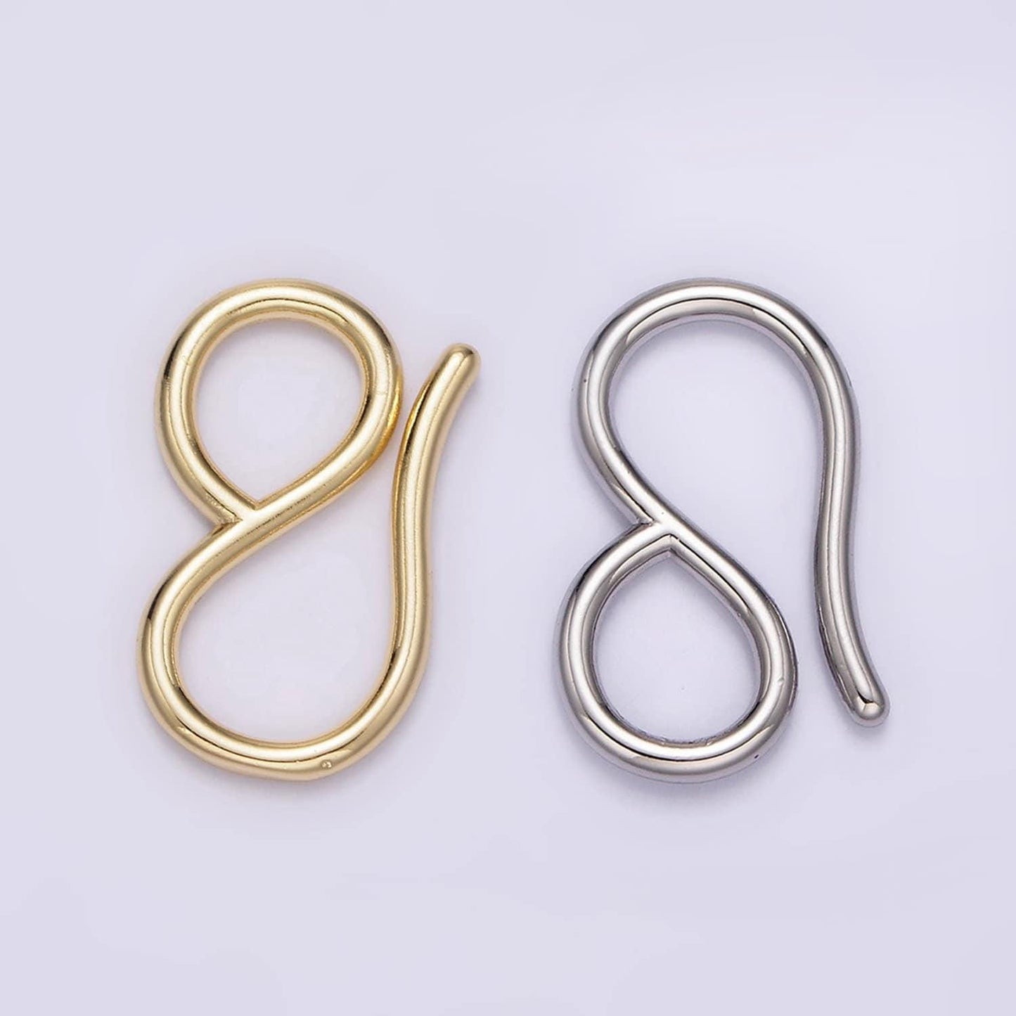 14k gold filled 22mm curved minimalist infinity s-hook closure supply findings in gold & silver | z650