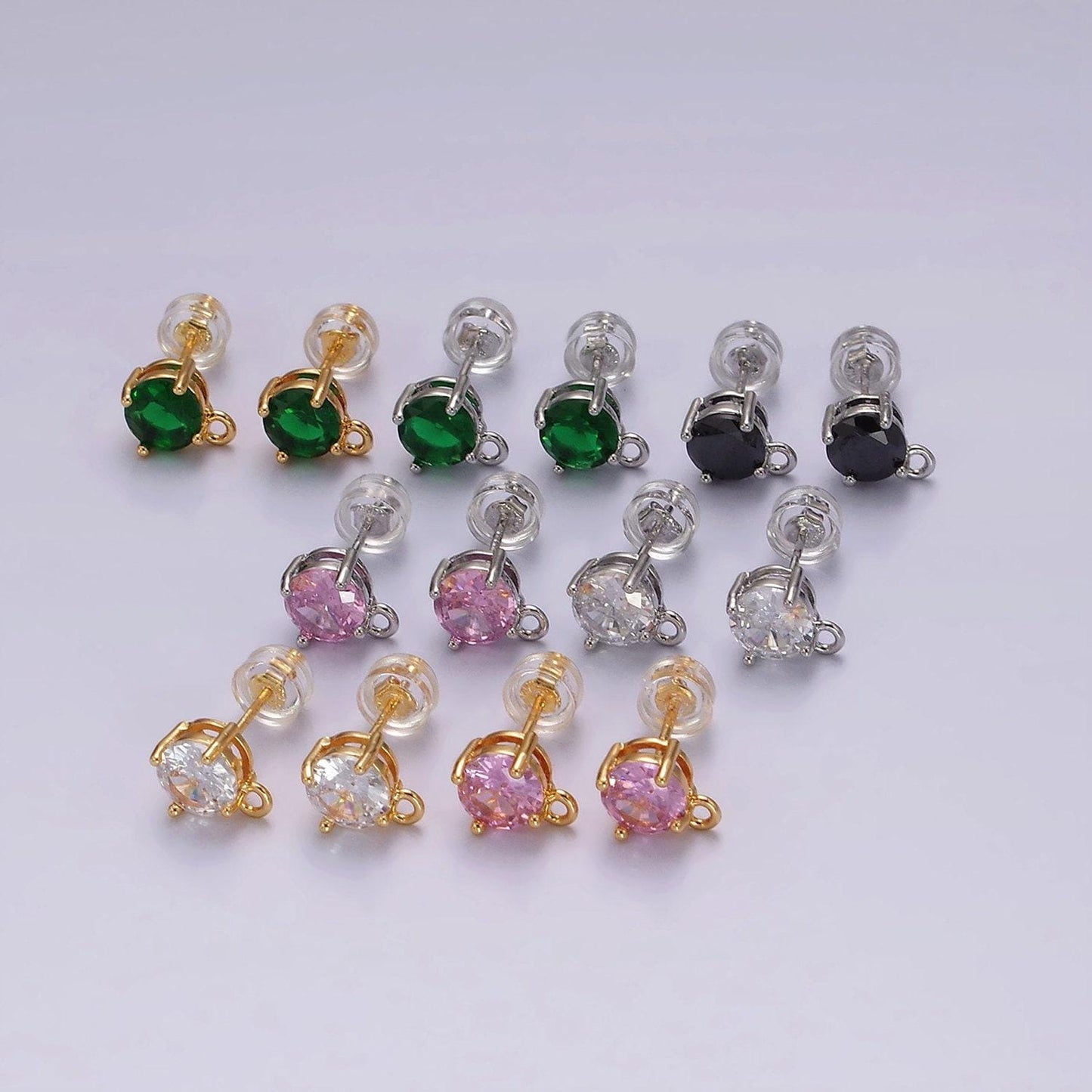 Dainty color pave cz earring with open link cz micro pave round ear studs, cubic zirconia earring stud for earring component z626