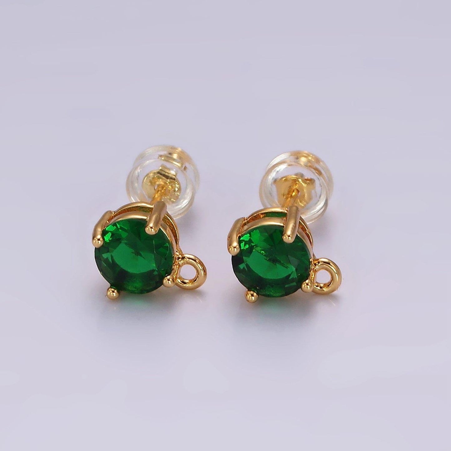 Dainty color pave cz earring with open link cz micro pave round ear studs, cubic zirconia earring stud for earring component z626