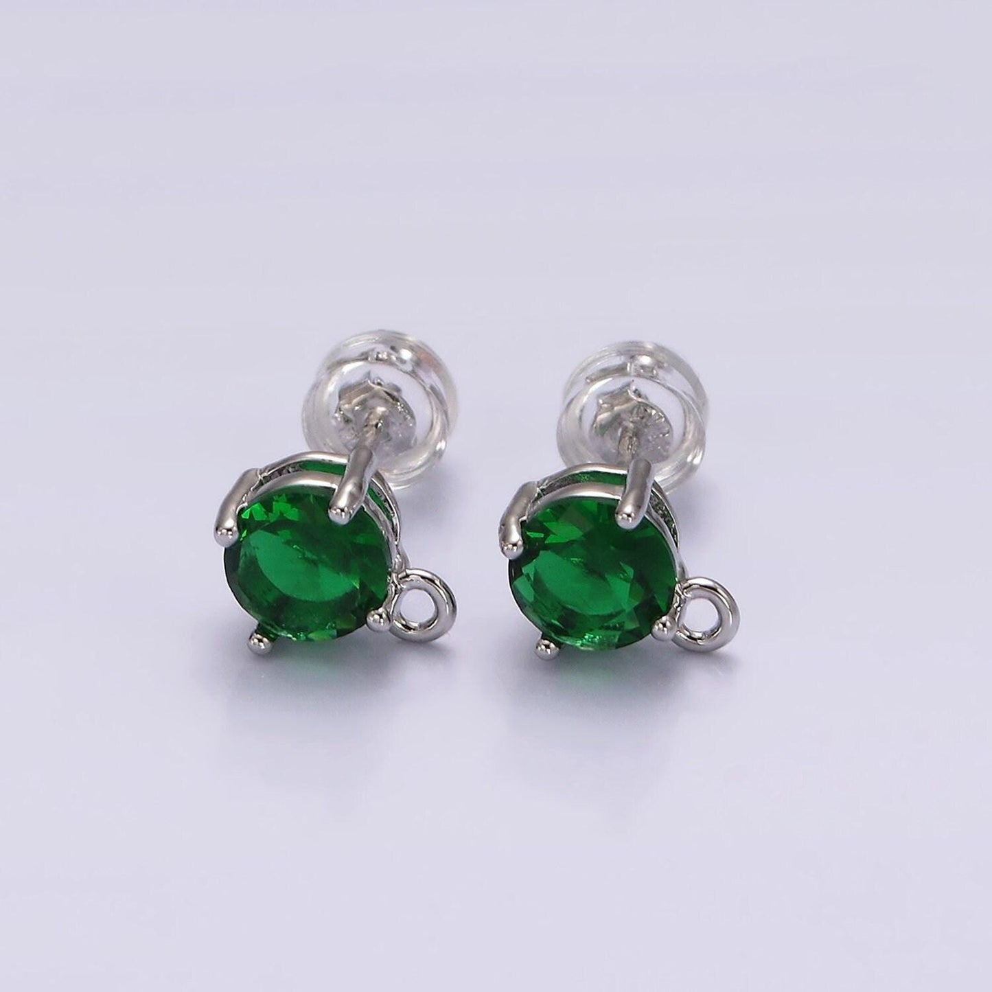 Dainty color pave cz earring with open link cz micro pave round ear studs, cubic zirconia earring stud for earring component z626