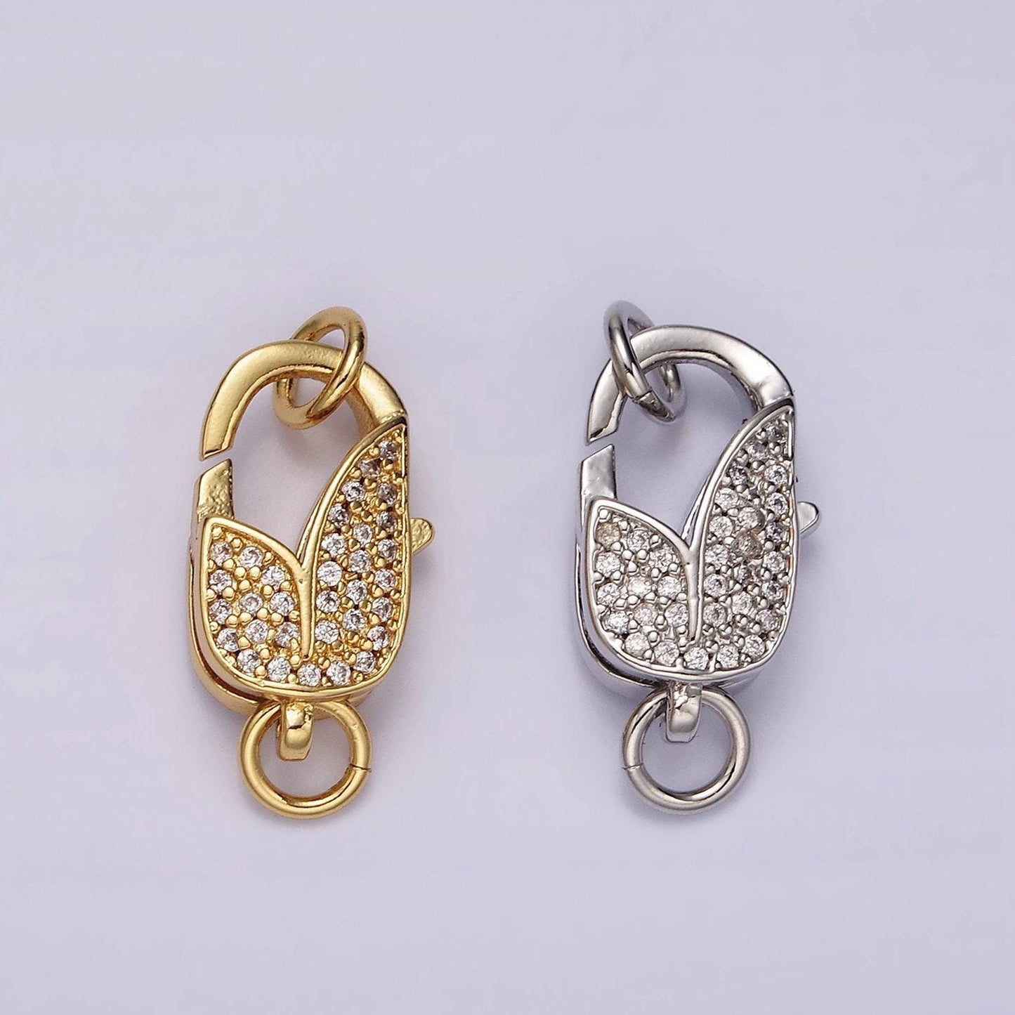14k gold filled lobster claw clasps tulip micro paved cz jewelry closure findings supply in gold & silver | z607 z608