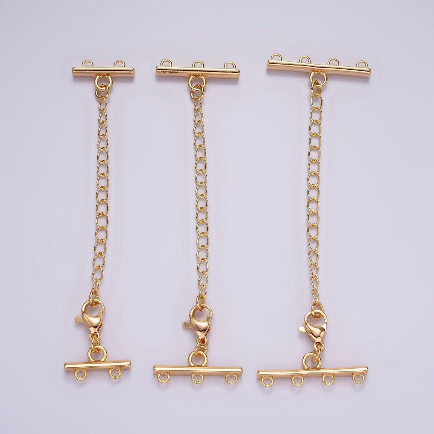 14k gold filled double, triple, quadruple multiple layer necklace detangler bar lobster clasps w. extender findings | z595 - z597