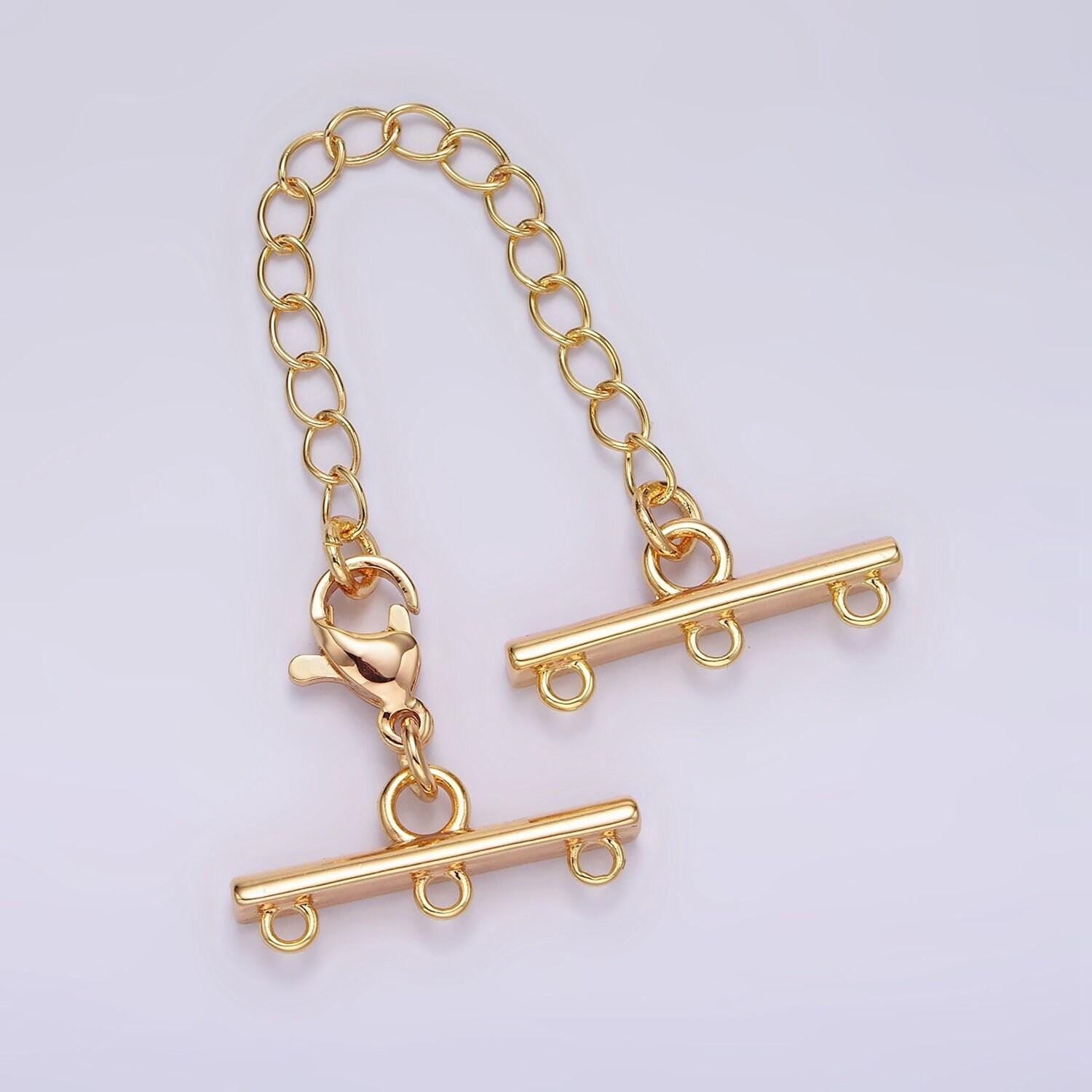 14k gold filled double, triple, quadruple multiple layer necklace detangler bar lobster clasps w. extender findings | z595 - z597