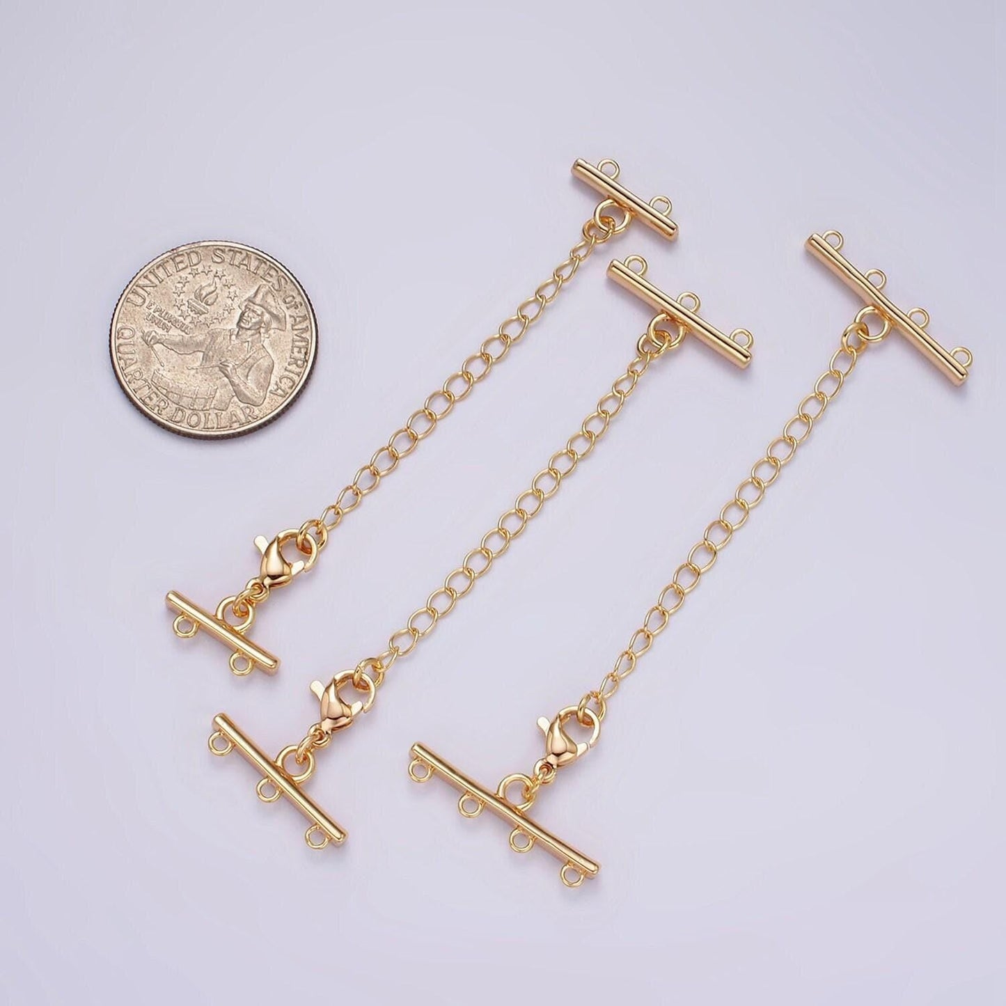 14k gold filled double, triple, quadruple multiple layer necklace detangler bar lobster clasps w. extender findings | z595 - z597