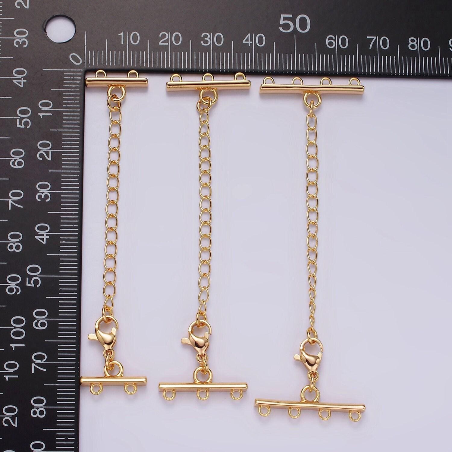 14k gold filled double, triple, quadruple multiple layer necklace detangler bar lobster clasps w. extender findings | z595 - z597