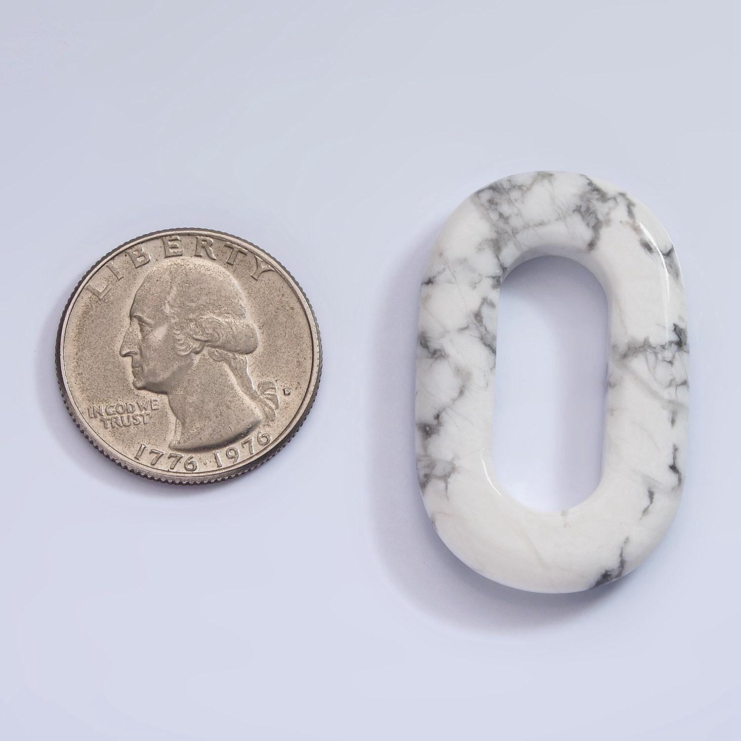 40mm howlite natural gemstone open oblong rectangular jewelry findings paper clip link for necklace connector charm | z545