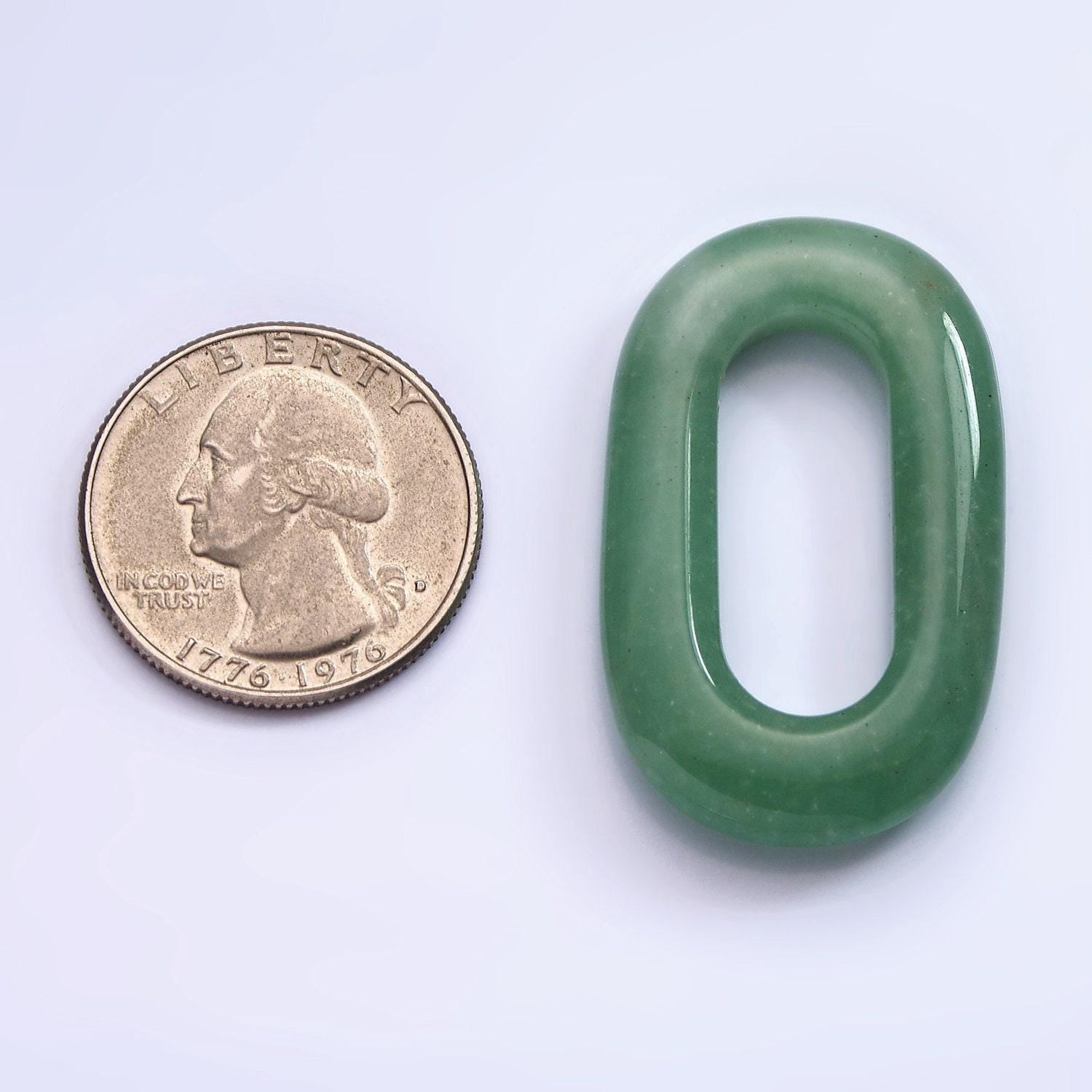 Oblong oval gemstone paper clip link interlocking aventurine oval shaped connector jewelry finding capsule pill shape z543
