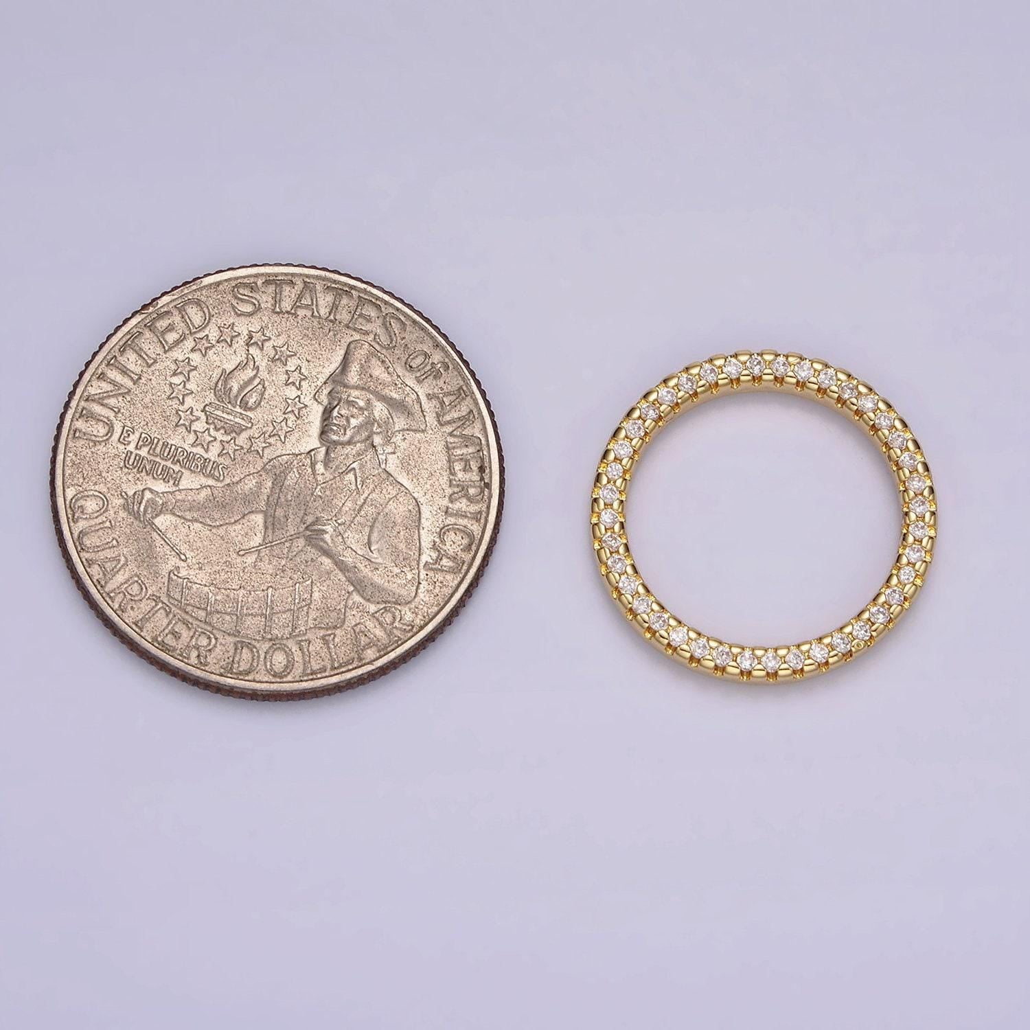 14k gold filled 15.5mm open round clear micro paved cz charm supply | z477