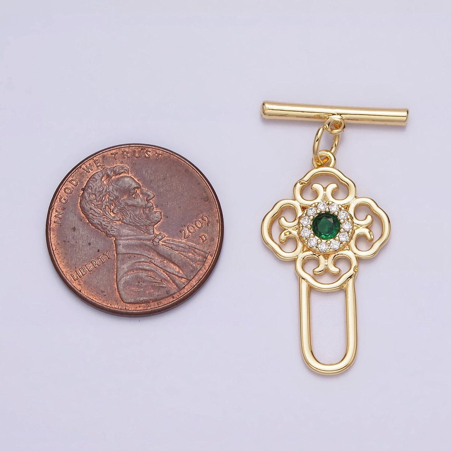 Minimalist classic gold toggle clasps gold filled ot clasp with emerald green cz stone wholesale findings z-439