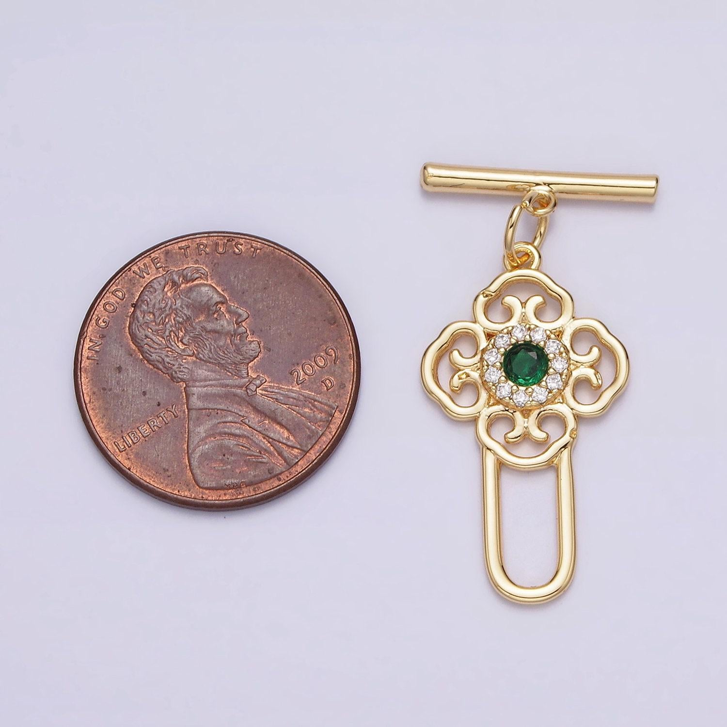 Minimalist classic gold toggle clasps gold filled ot clasp with emerald green cz stone wholesale findings z-439