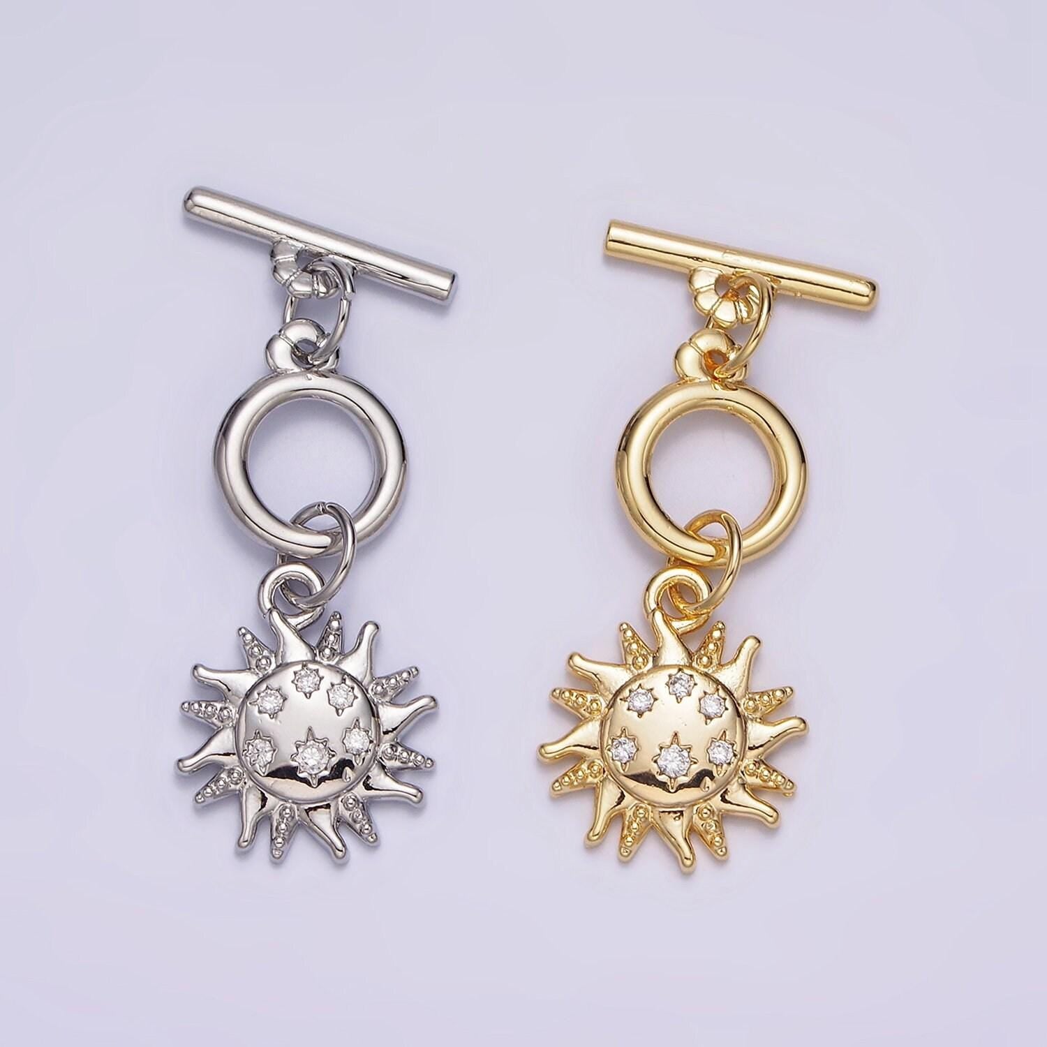 Micro pave gold toggle clasp, gold round sun celestial ot clasp fancy design ot clasp bulk supply for bracelet necklace component z-434
