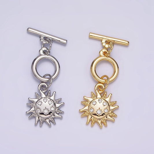 Micro pave gold toggle clasp, gold round sun celestial ot clasp fancy design ot clasp bulk supply for bracelet necklace component z-434
