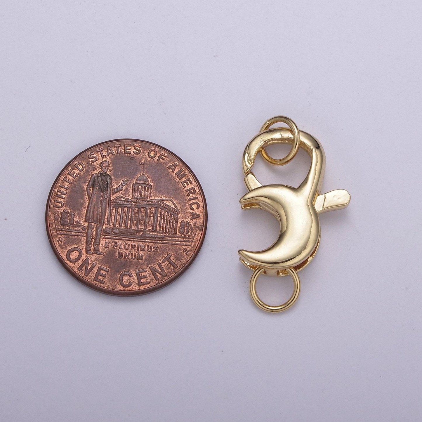 1x gold cresent moon clasp, large spring ring measurement include loops 25.8mm, necklace bracelet component supply for jewelry making, l-572