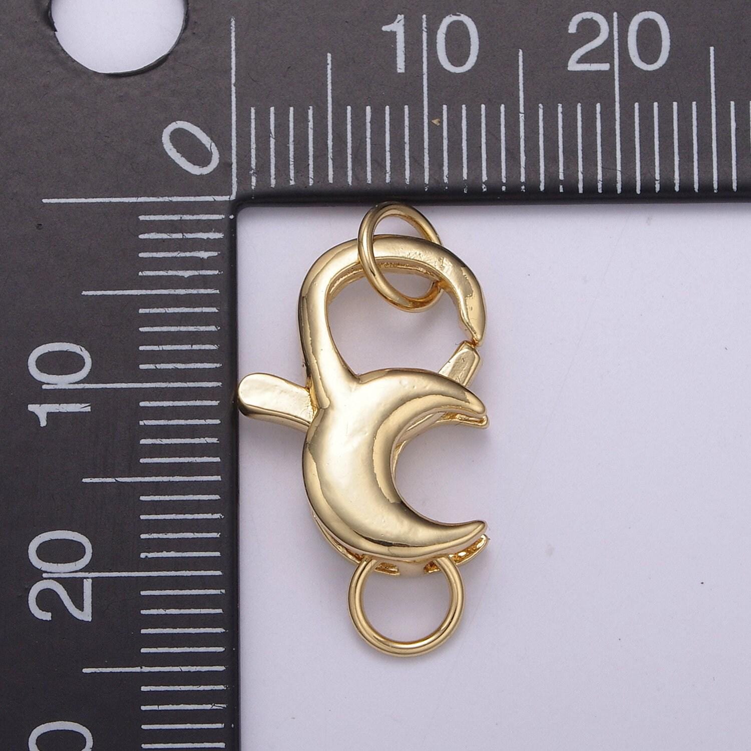 1x gold cresent moon clasp, large spring ring measurement include loops 25.8mm, necklace bracelet component supply for jewelry making, l-572