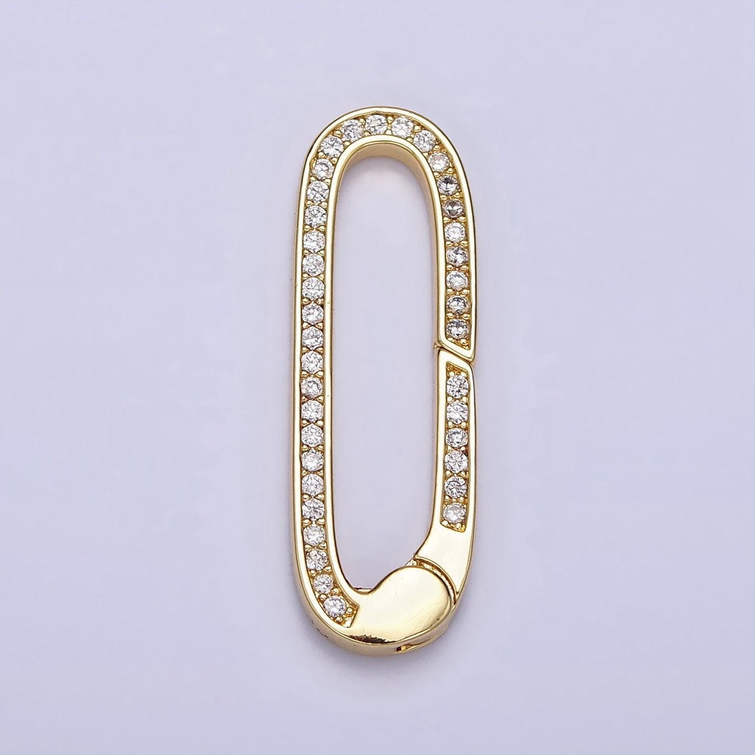 16k gold filled 27.3mm oblong micro paved cz spring gate jewelry supply in gold & silver | z032 z392