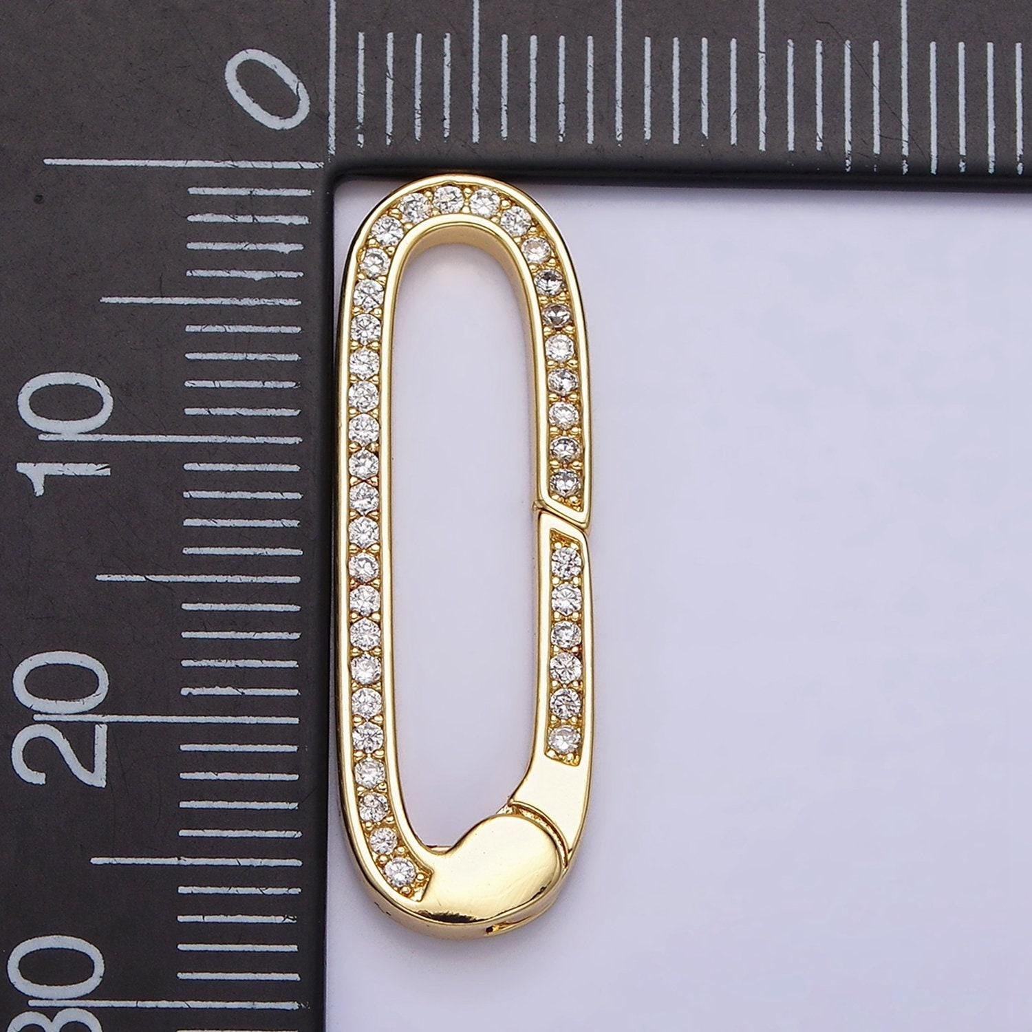 16k gold filled 27.3mm oblong micro paved cz spring gate jewelry supply in gold & silver | z032 z392
