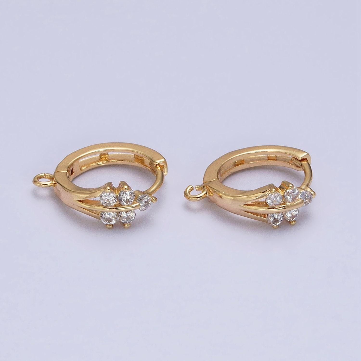 16k gold filled triple lined cz 15mm open loop huggie earrings supply in silver & gold | z281 z383