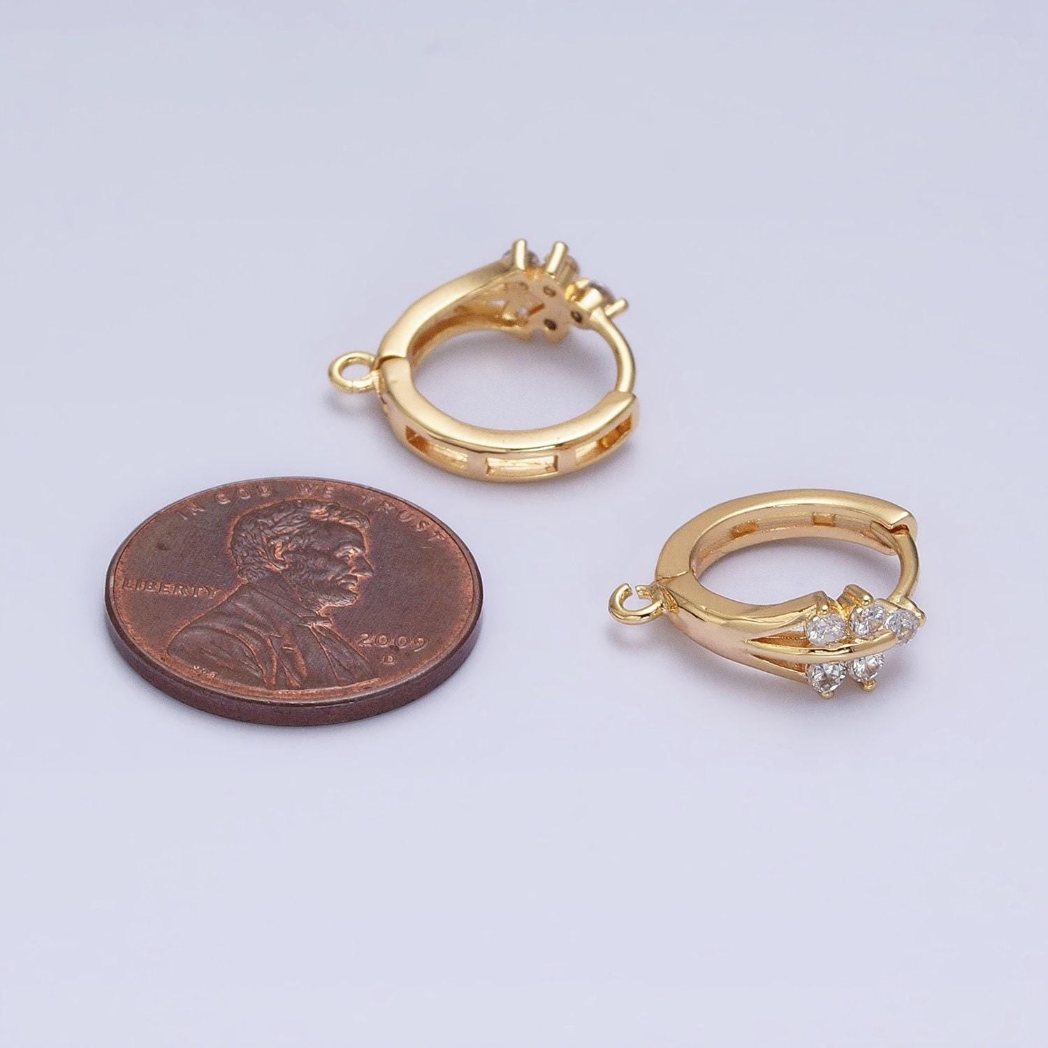16k gold filled triple lined cz 15mm open loop huggie earrings supply in silver & gold | z281 z383