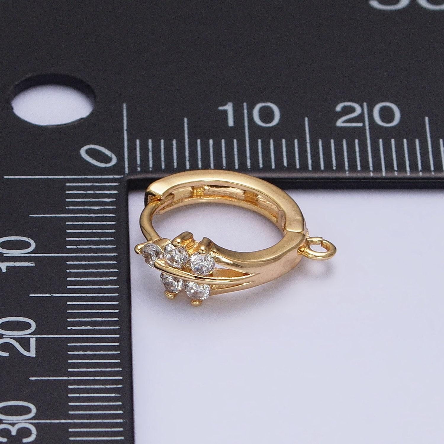 16k gold filled triple lined cz 15mm open loop huggie earrings supply in silver & gold | z281 z383