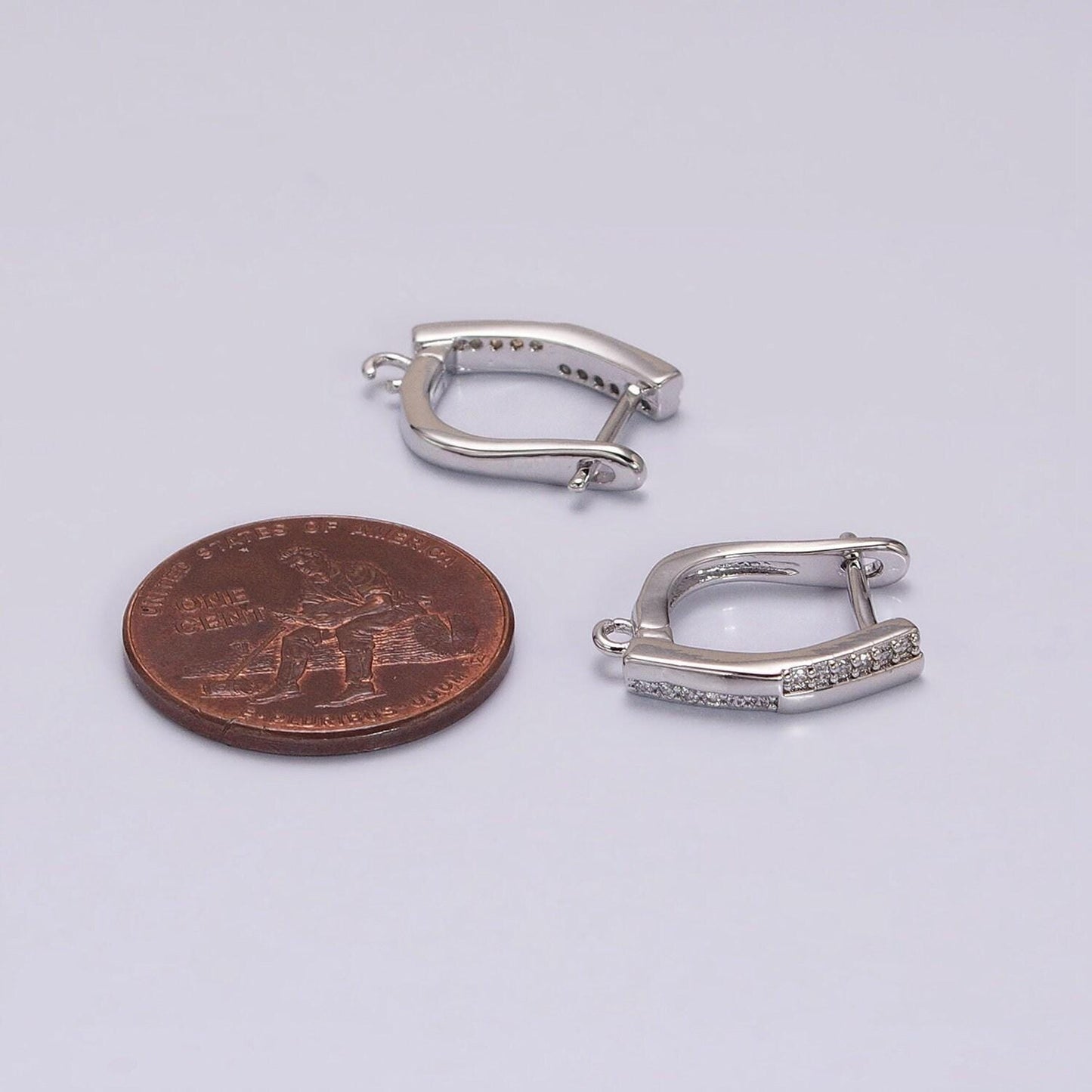 16k gold filled micro paved cz checkered english lock earrings supply in silver, gold | z325 z379