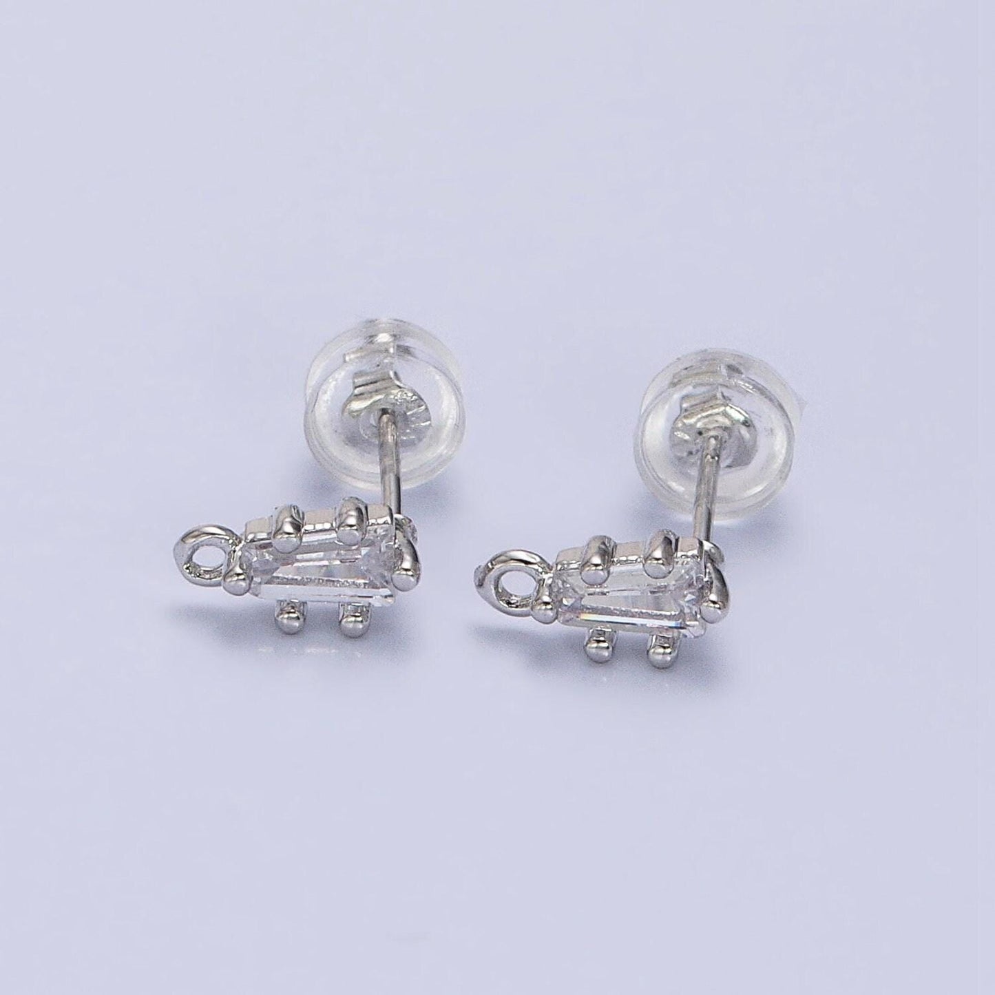 Mini baguette cz earring finding in 16k gold filled studs with open loop link wholesale earring supply z373