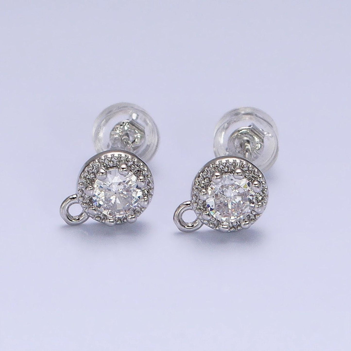 Gold, silver mini 8mm round clear cz open loop stud earrings supply | z363 z364