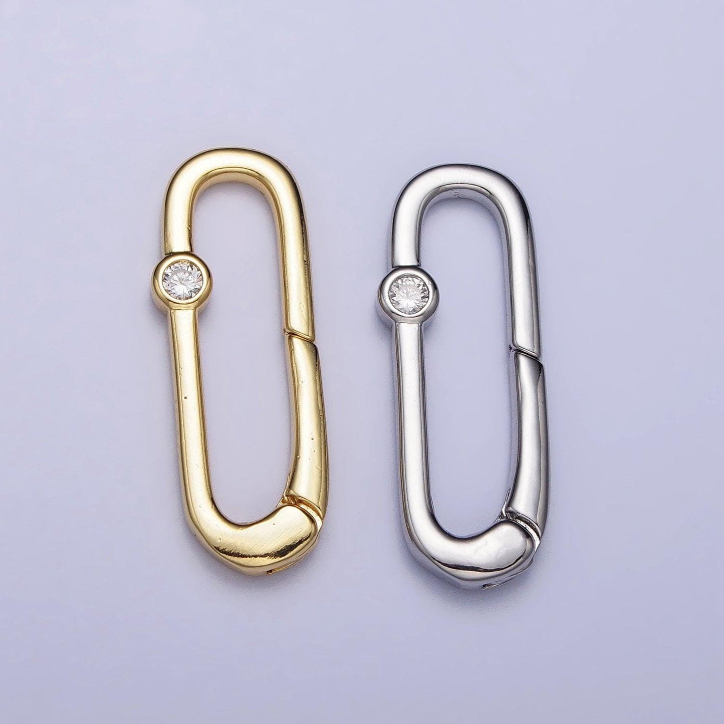 Dainty gold spring gate oval ring clasp, push gate ring cubic zirconia spring push clasp, oval lock enhanced clasp z035