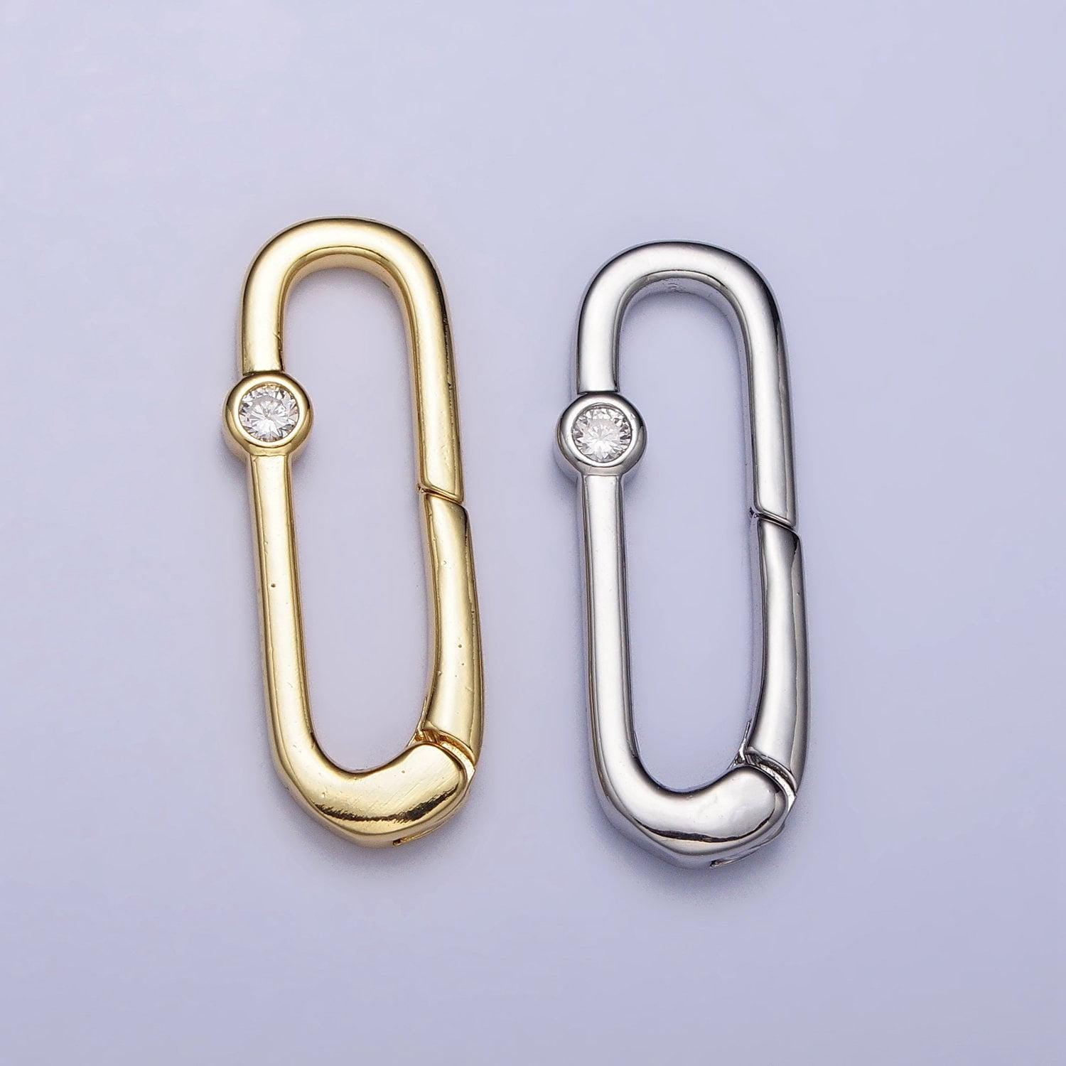 Dainty gold spring gate oval ring clasp, push gate ring cubic zirconia spring push clasp, oval lock enhanced clasp z035