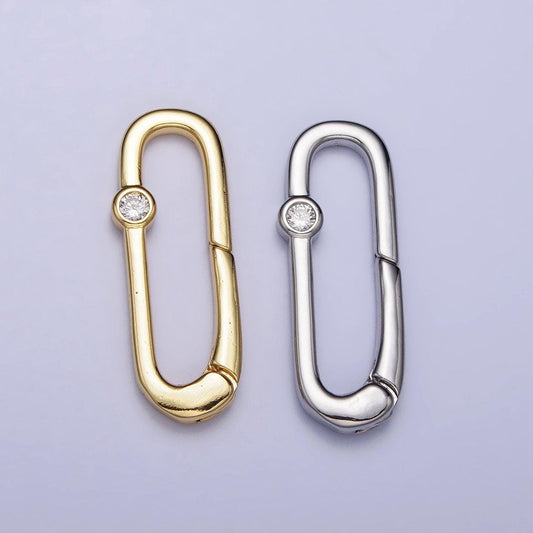Dainty gold spring gate oval ring clasp, push gate ring cubic zirconia spring push clasp, oval lock enhanced clasp z035