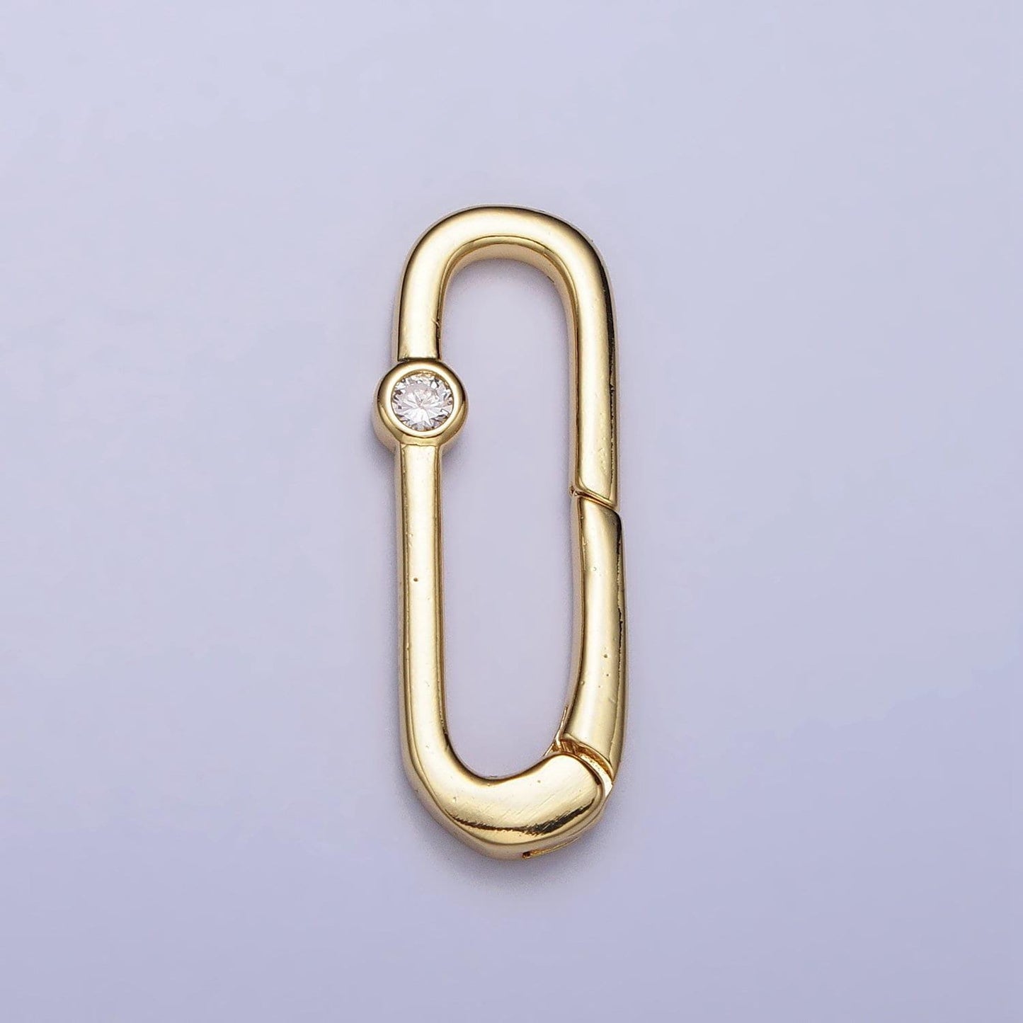 Dainty gold spring gate oval ring clasp, push gate ring cubic zirconia spring push clasp, oval lock enhanced clasp z035