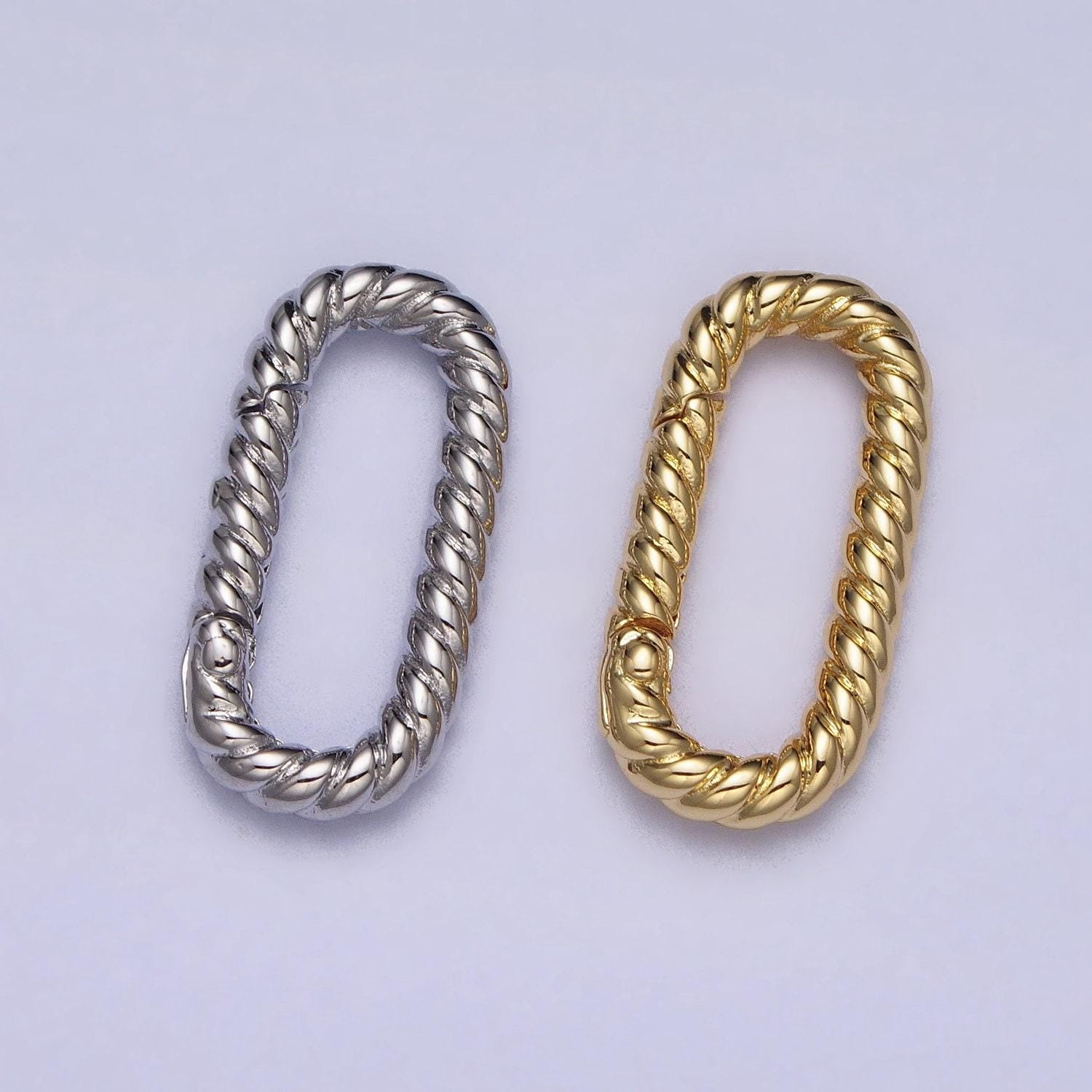 Dainty twisted rope oval gold push gate ring oval twisted rope ring charm holder enahanced link for jewelry supply z301 z302