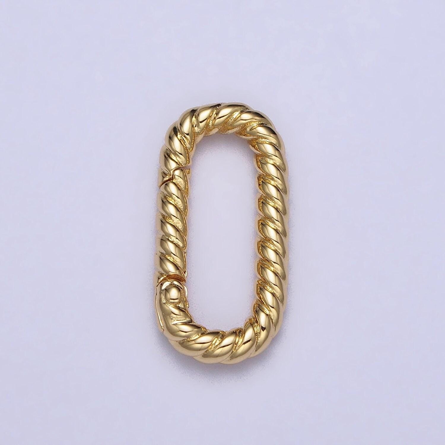 Dainty twisted rope oval gold push gate ring oval twisted rope ring charm holder enahanced link for jewelry supply z301 z302