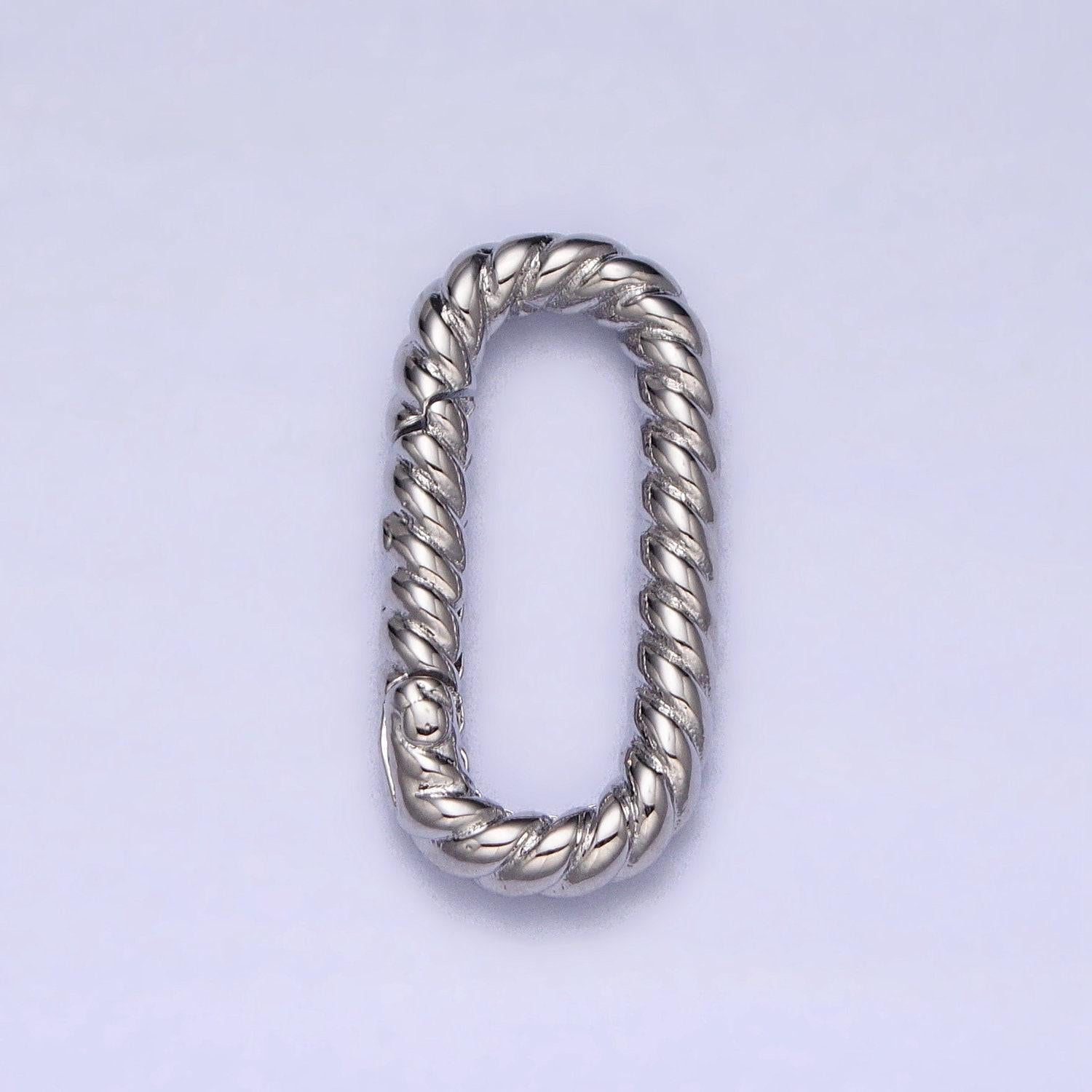 Dainty twisted rope oval gold push gate ring oval twisted rope ring charm holder enahanced link for jewelry supply z301 z302