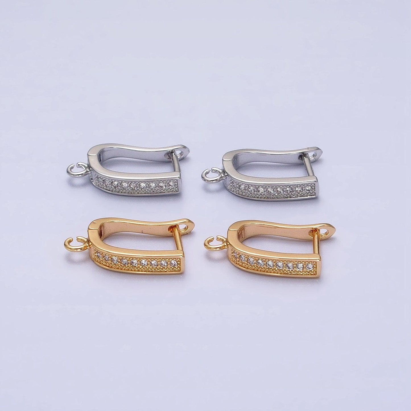 Dainty gold plated pave cubic zirconia lever back earrings - silver lever back earrings with open link earring component z296