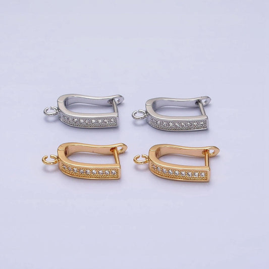 Dainty gold plated pave cubic zirconia lever back earrings - silver lever back earrings with open link earring component z296