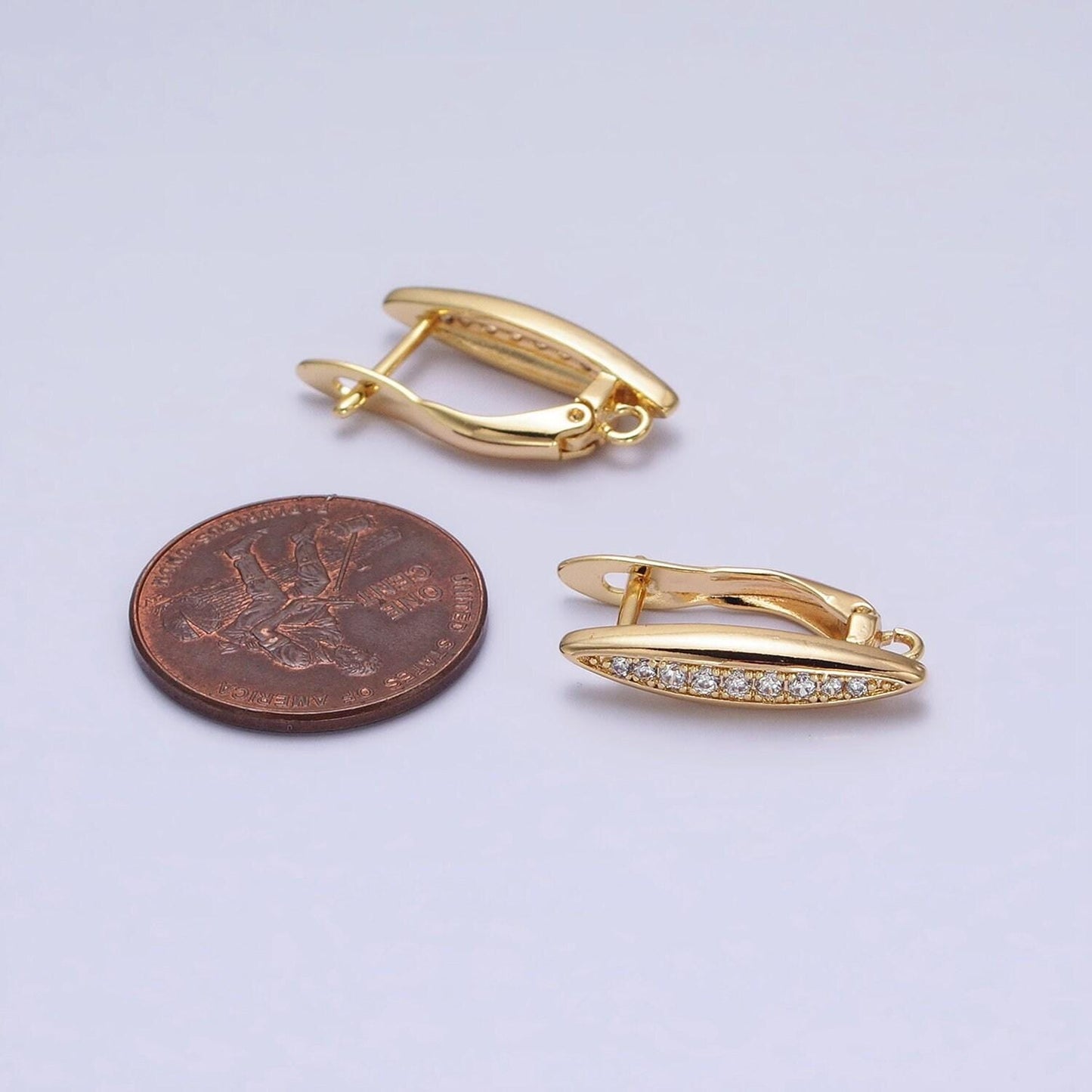1 pair gold plated pave cubic zirconia lever back earrings - gold lever back earrings with open link earring component z284
