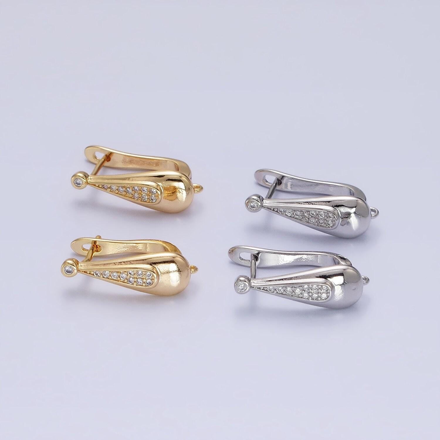 16k gold plated over brass huggie leverback earring wih open link silver cz earring for handmade jewelry component z186