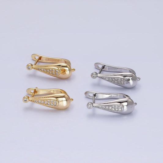 16k gold plated over brass huggie leverback earring wih open link silver cz earring for handmade jewelry component z186