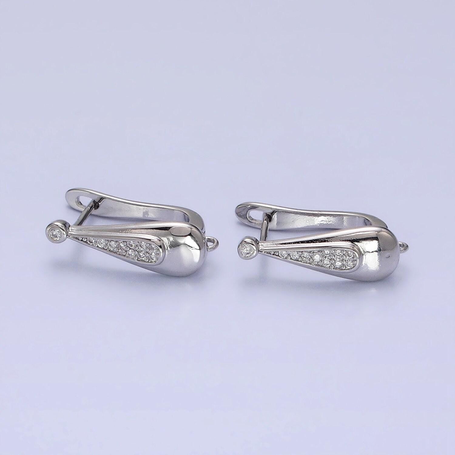 16k gold plated over brass huggie leverback earring wih open link silver cz earring for handmade jewelry component z186