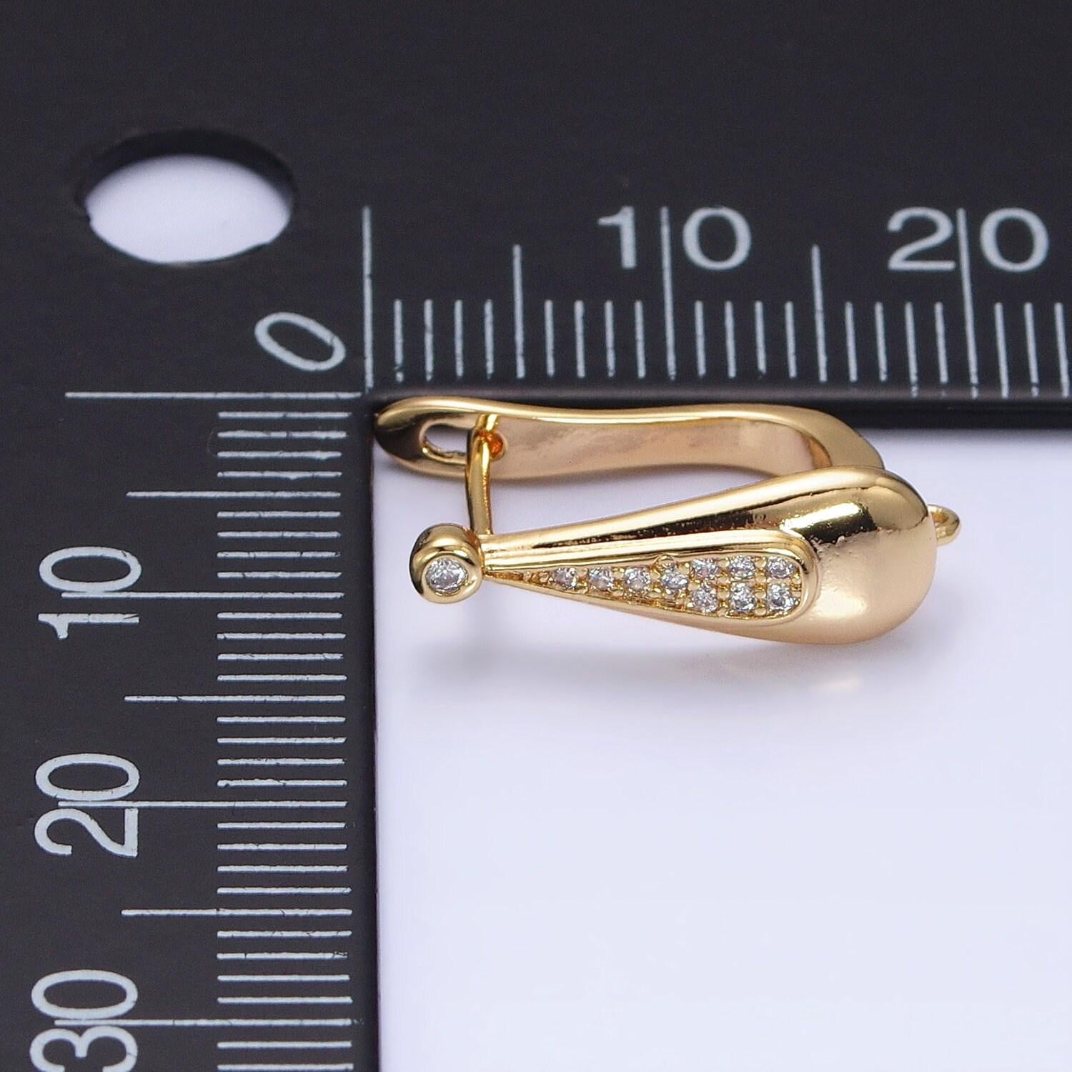 16k gold plated over brass huggie leverback earring wih open link silver cz earring for handmade jewelry component z186