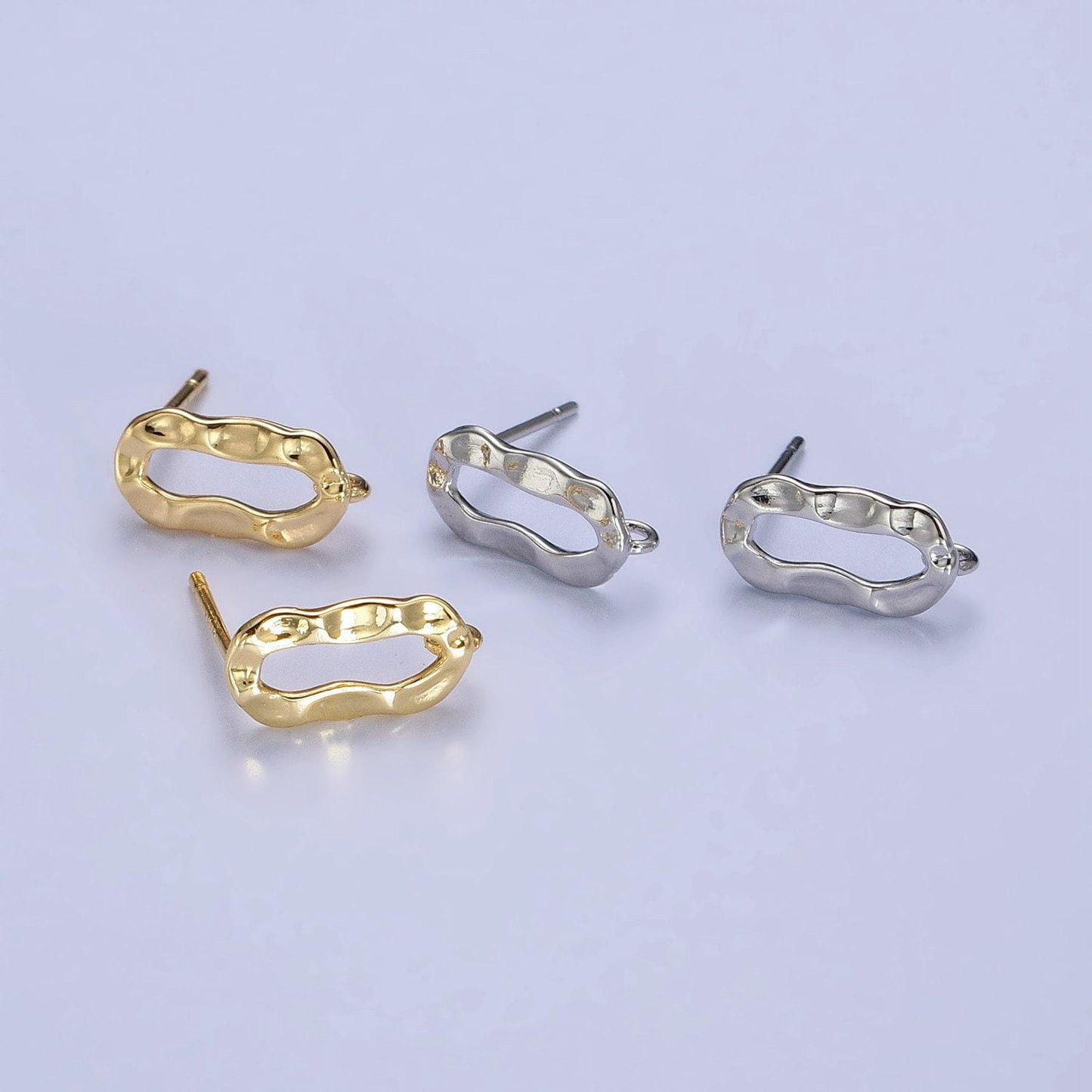 Gold hammered elongated paper clip link stud earrings with close link for charm for earring component jewelry making supply | z-084 z-085