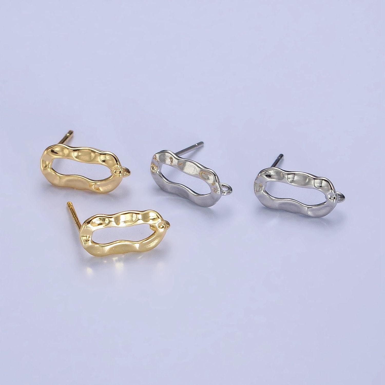 Gold hammered elongated paper clip link stud earrings with close link for charm for earring component jewelry making supply | z-084 z-085
