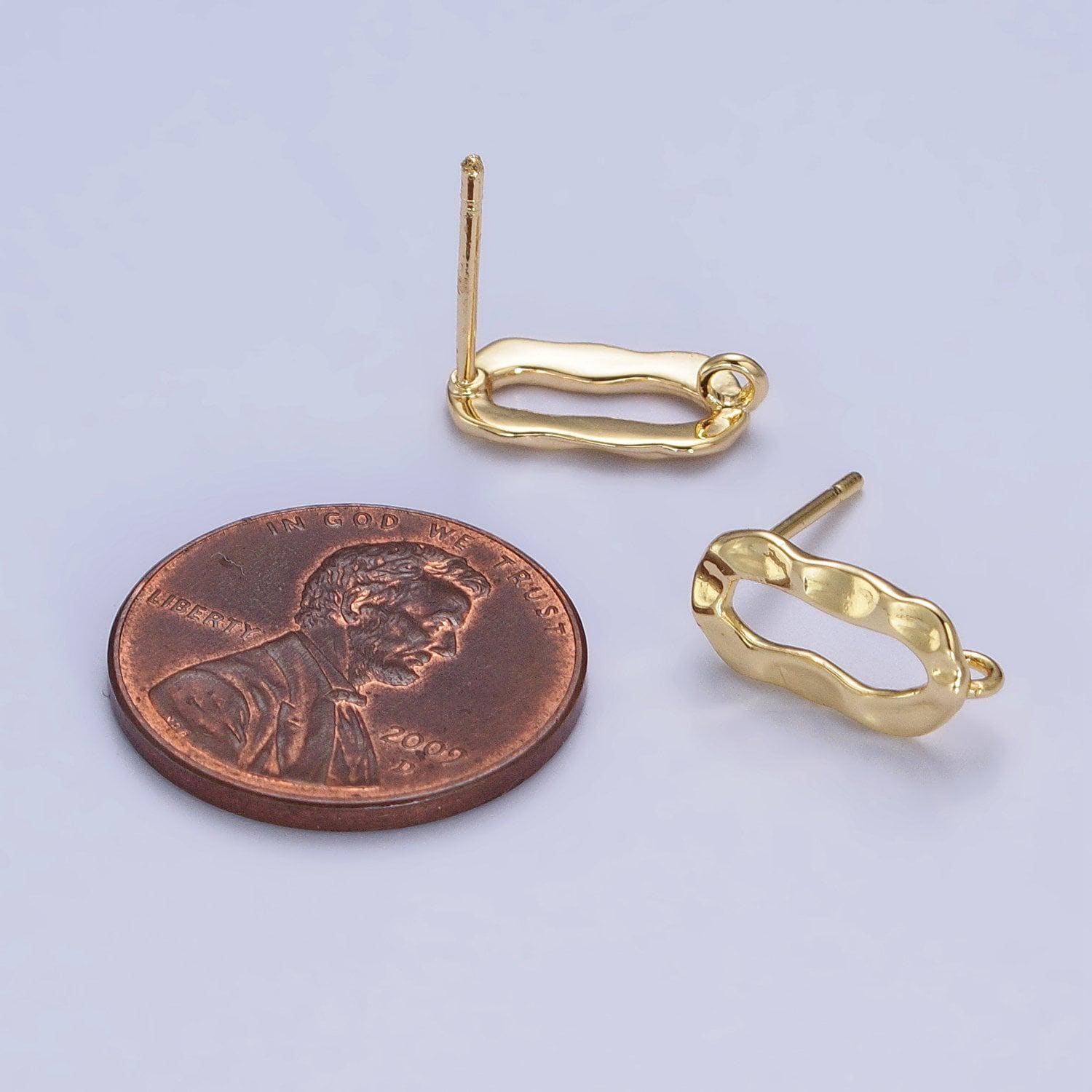 Gold hammered elongated paper clip link stud earrings with close link for charm for earring component jewelry making supply | z-084 z-085