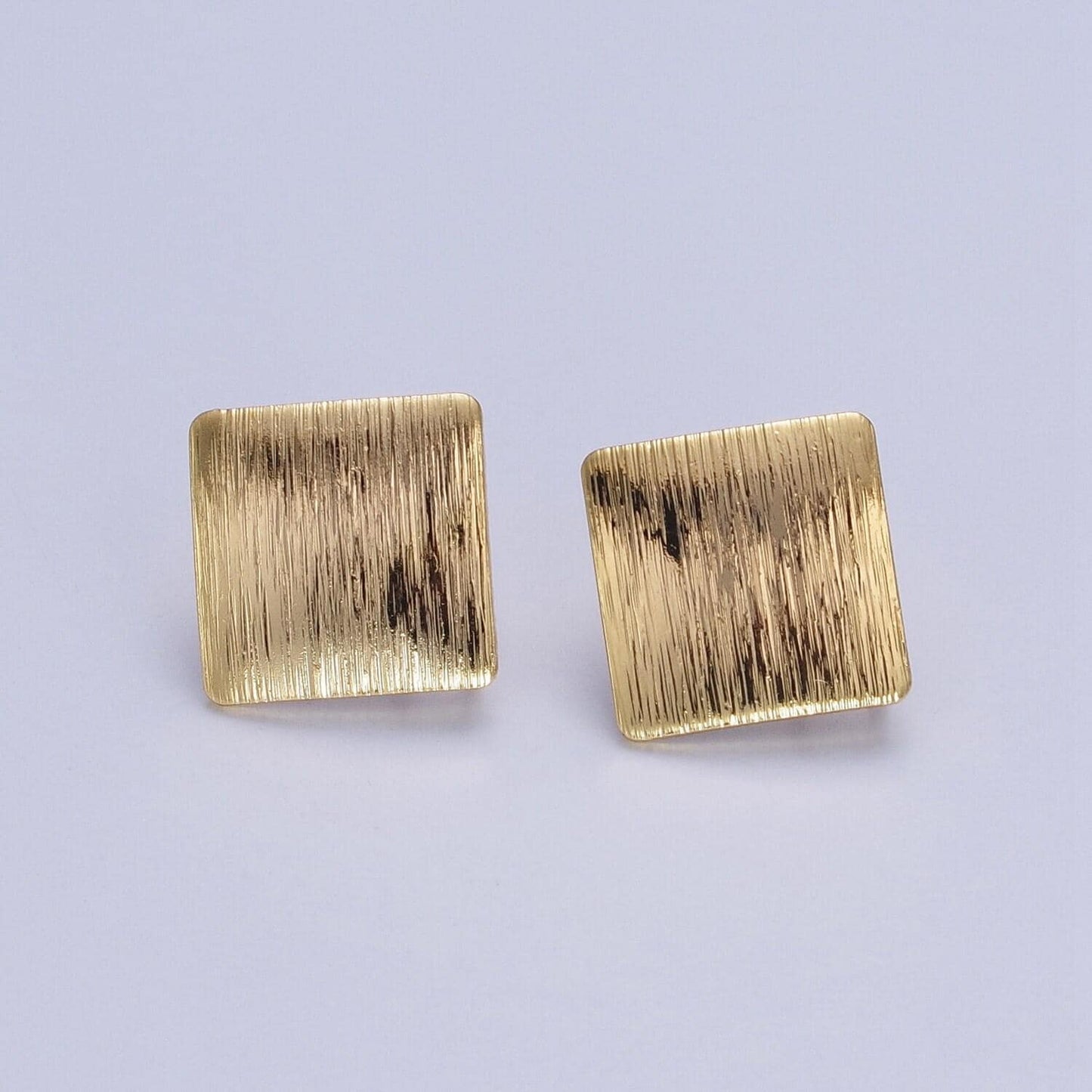 24k shiny gold plated brushed metal rhombus earring post with loop, gold geometric stud earrings gold plated findings z081