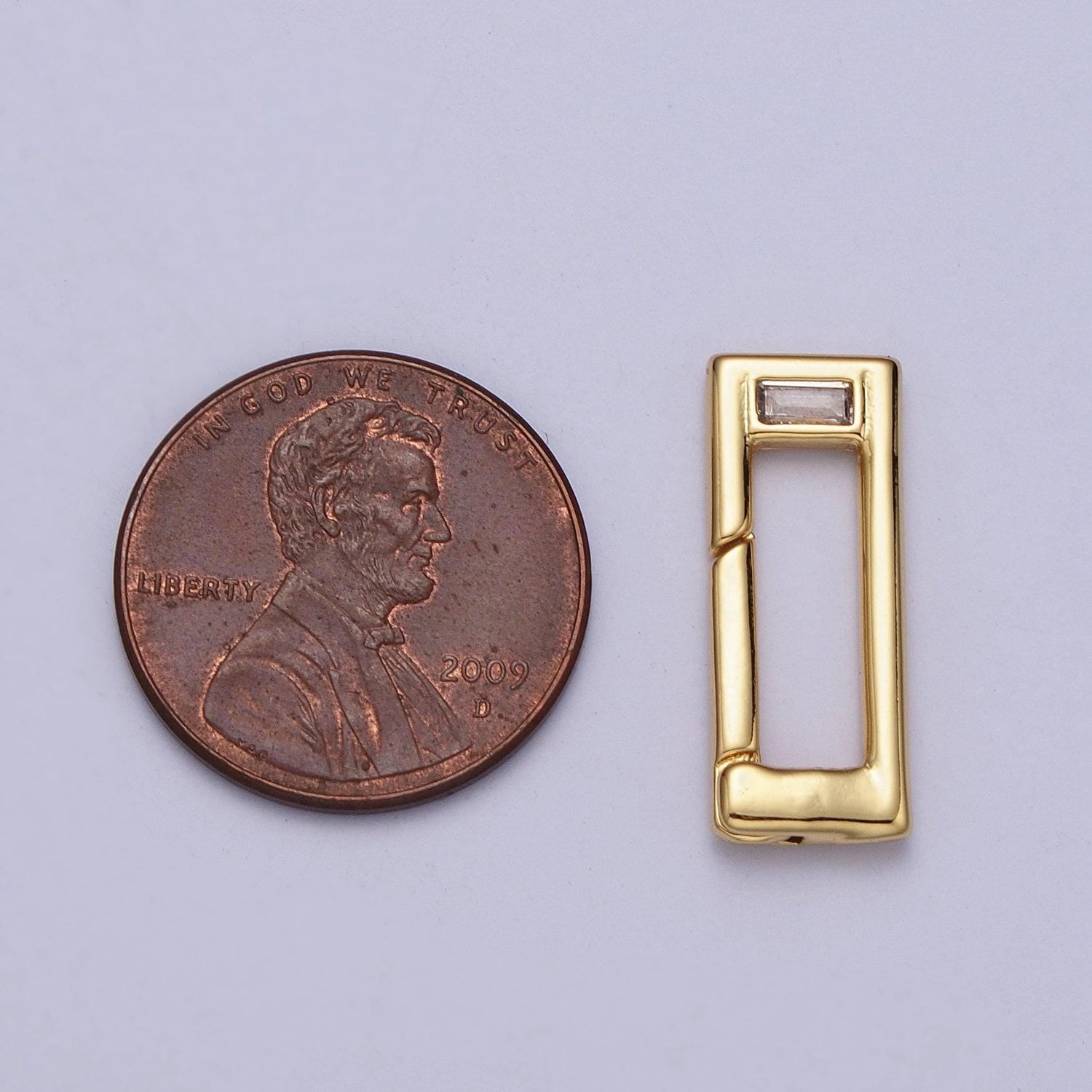 Gold rectangular clasp push spring gate ring baguette clear cz for charm holder link connector jewelry making supply| z034